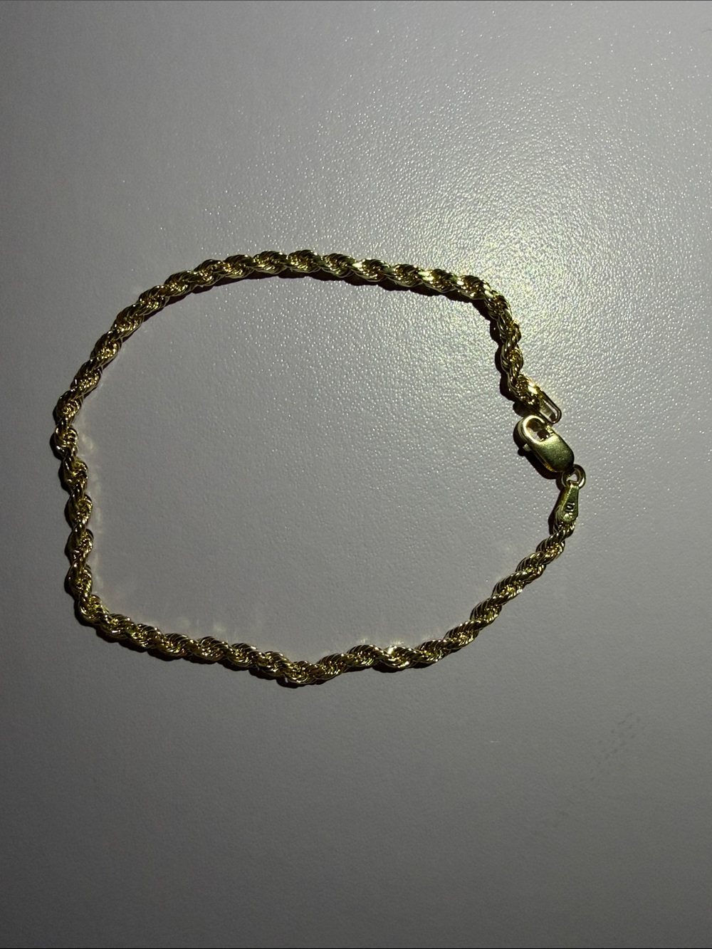 Solid 10k Yellow Gold Rope Chain Bracelet - 3mm Lobster Clasp Diamond Cut